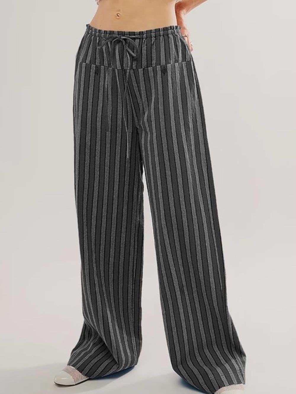 Wide-Leg Stripe Lounge Pants - Black/Grey